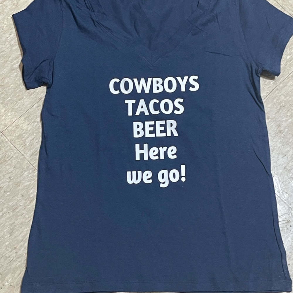 Navy Fun Graphic Slogan Women's Top New V-neck Style sizes 1X - 3X